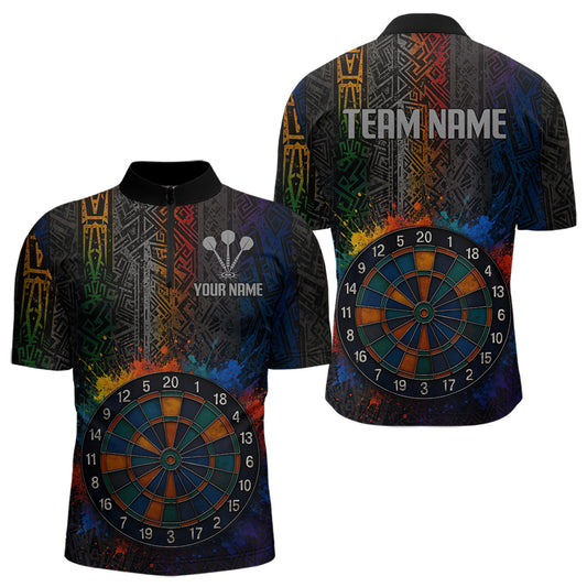 Custom Men's Darts Shirt With Splashed Art Dartboard And Multi Color Pattern NYN0292