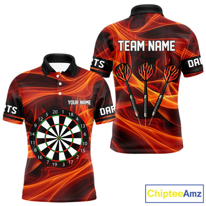 Orange Waving Lines Flame Dart Arrow Men's Darts Shirt - Custom Name & Team Jersey NYN0588