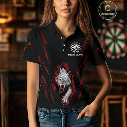 Custom Women's Dart Team Shirt -  Pearl Wolf Clawing - Personalized Team Name & Player NYN0335