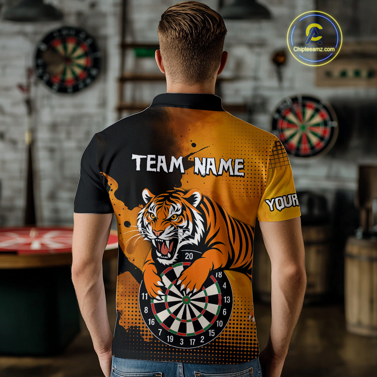 Roaring Tiger Dartboard Shirt - Rust & Black Darts Jersey With Custom Name For Men NYN0336