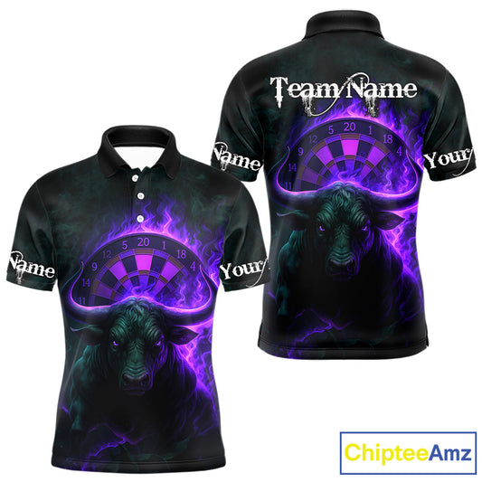 Purple Flaming Dartboard & Bull Darts Shirt For Men - Custom Name & Team Jersey NYN0606