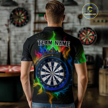 Load image into Gallery viewer, Multicolor Flaming &amp; Blue Dartboard Darts Shirt For Men - Custom Name &amp; Team Jersey NYN0621