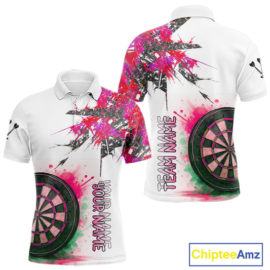 Custom Grey And Pink Splashed Dartboard Darts Polo Shirt For Men Darts Team Jerseys NYN0949