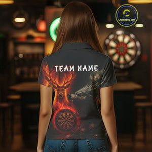 Custom Wolf Flaming Deer Dartboard Polo Dart Shirt For Women Outfits Flame Dart Team Jersey NYN1313