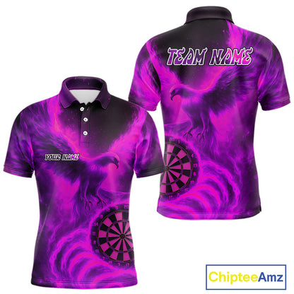 Men's Darts Polo Shirt Personalized Flaming Phoenix Dartboard Darts Jersey | Pink NYN1028