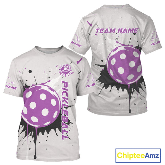 Custom Black And Purple Splashed Pickleball Ball T-Shirt For Men Outfits Pickleball Jersey NYN1374