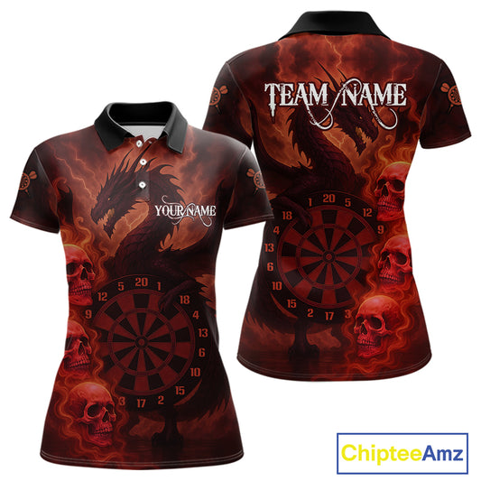 Custom Skull Dragon Red Dartboard Women Polo & 1/4-Zip Dart Shirt, Darts Team Jerseys NYN1091