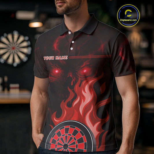 Custom Black And Red Flames Skull Dartboard Polo Dart Shirt For Men Outfit Dart Team Jerseys NYN0926