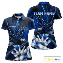 Load image into Gallery viewer, Blue Galaxy Eagle Bowling Shirt For Women Custom Polo Quarter-Zip Bowling Team Jersey NYN3680