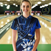 Load image into Gallery viewer, Blue Galaxy Eagle Bowling Shirt For Women Custom Polo Quarter-Zip Bowling Team Jersey NYN3680