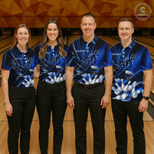 Load image into Gallery viewer, Blue Galaxy Eagle Bowling Shirt For Women Custom Polo Quarter-Zip Bowling Team Jersey NYN3680