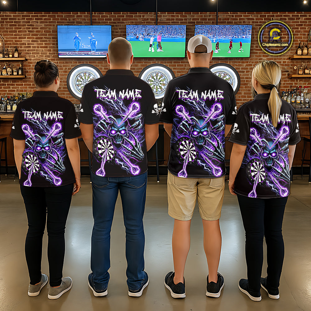 Personalized Purple Skeleton Thunder Lightning Women Dart Polo Shirt Skull Dart Jerseys NYN2119