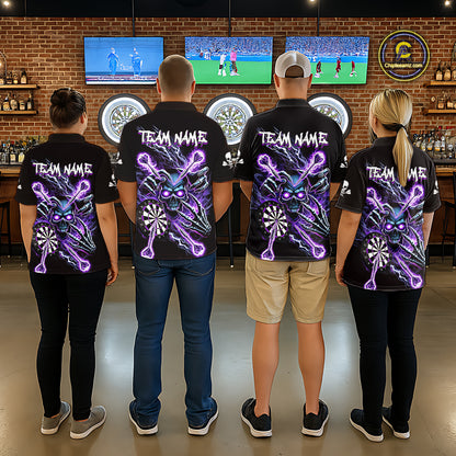 Personalized Purple Skeleton Thunder Lightning Women Dart Polo Shirt Skull Dart Jerseys NYN2119