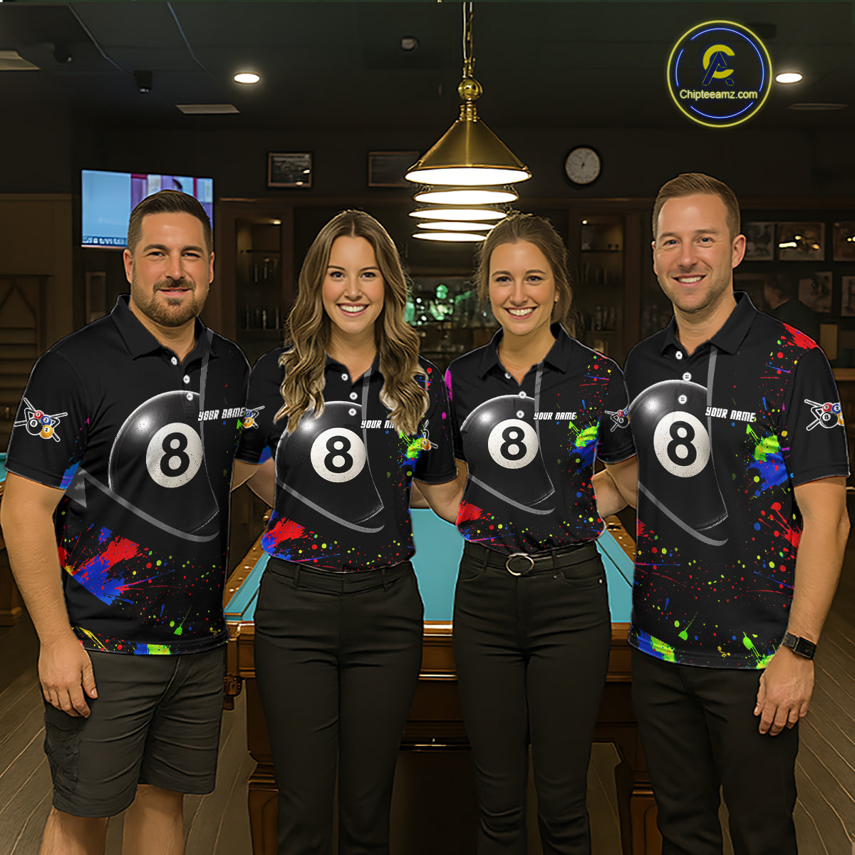 Colorful Splatter 8 Ball Pool Women Billiard Polo & 1/4-Zip Shirt Custom Billiards Balls Attire NYN2392