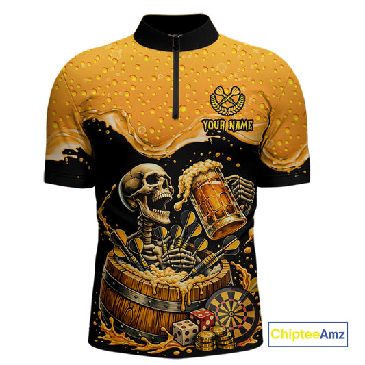 Custom Funny Skeleton Play Dart And Beer Dartboard Men Polo Shirt Personalized Dart Team Jerseys NYN2773