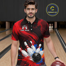 Load image into Gallery viewer, Custom Mens Bowling Colorful Splatter Pin &amp; Ball Shirts, Black &amp; Red Bowling Team Jerseys NYN3420