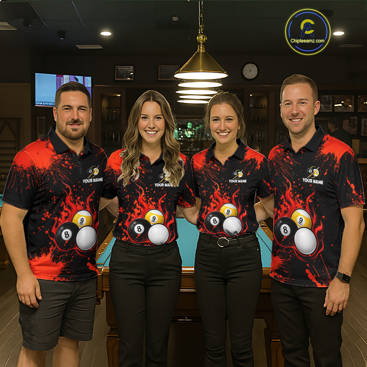 Red Splatter Flame 8 Ball & 9 Ball Pool Polo 1/4-Zip Shirt For Women Personalized Billiard Team Apparel NYN3971