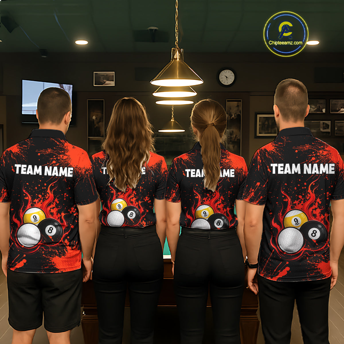 Red Splatter Flame 8 Ball & 9 Ball Pool Polo 1/4-Zip Shirt For Women Personalized Billiard Team Apparel NYN3971