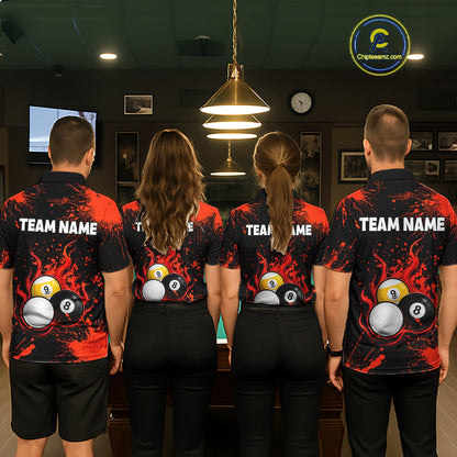 Red Splatter Flame 8 Ball & 9 Ball Pool Polo 1/4-Zip Shirt For Women Personalized Billiard Team Apparel NYN3971