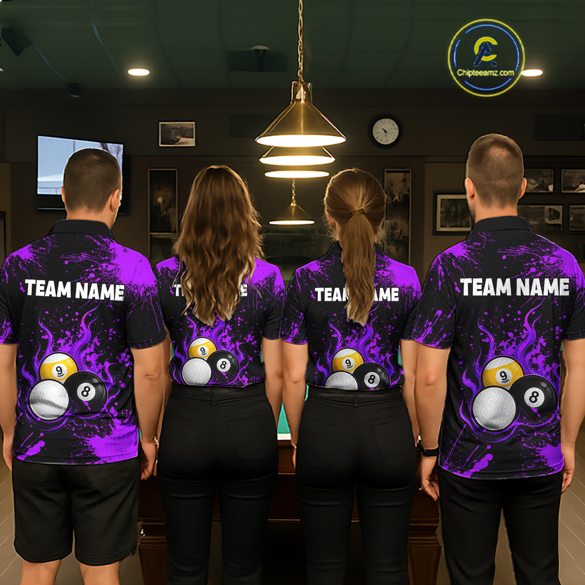 Purple Splatter Flame 8 Ball & 9 Ball Pool Polo 1/4-Zip Shirt For Men Personalized Billiard Team Apparel NYN3973