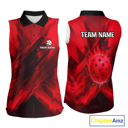 Custom Fire Flame Red Pickleball Ball Sleeveless Polo Shirts For Women Outfits Pickleball Jerseys NYN1603