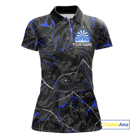 Custom Grey Blue Flaming Dartboard Darts Women Polo & 1/4-Zip Shirts Dart Team Jerseys NYN2806
