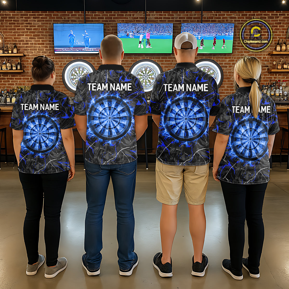 Custom Grey Blue Flaming Dartboard Darts Women Polo & 1/4-Zip Shirts Dart Team Jerseys NYN2806