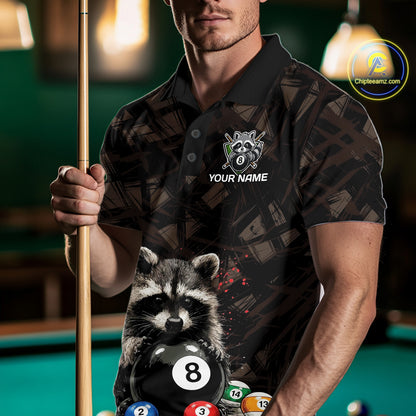 Billiard 8 Ball Raccoon Funny Pool Shirt For Men Custom Brown Brush Team Billiard Attire NYN3444