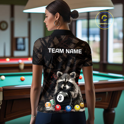 Billiard 8 Ball Raccoon Funny Pool Shirt For Women Custom Brown Brush Team Billiard Attire NYN3444