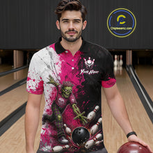 Load image into Gallery viewer, Grunge Black, White And Pink Zombie Men Bowling Shirts Personalized Skull Bowling Team Outfits NYN3188