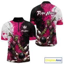 Load image into Gallery viewer, Grunge Black, White And Pink Zombie Men Bowling Shirts Personalized Skull Bowling Team Outfits NYN3188