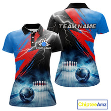 Load image into Gallery viewer, Thunder lightning bowling polo shirt for women blue smoke bowling jersey