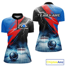 Load image into Gallery viewer, Thunder lightning bowling quarter zip shirt for women blue smoke bowling jersey