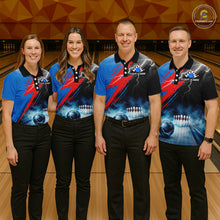 Load image into Gallery viewer, Thunder Lightning Bowling Polo 1/4-Zip Shirts For Men Custom Blue Smokes Team Bowling Jerseys NYN3453