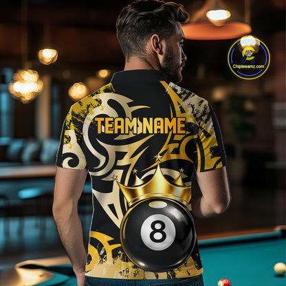 Gold Tribal Crown 8 Ball Pool Women Polo & 1/4-Zip Team Shirt Custom Billiards Ball Jerseys NYN2429