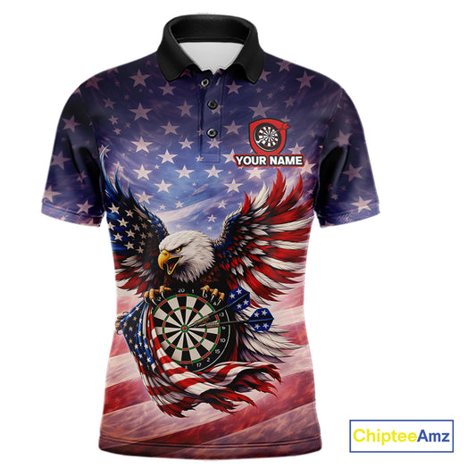 American Flag Eagle Dartboard & Arrow Men Darts Polo Shirt Custom Patriotic Dart Team Shirt NYN2659