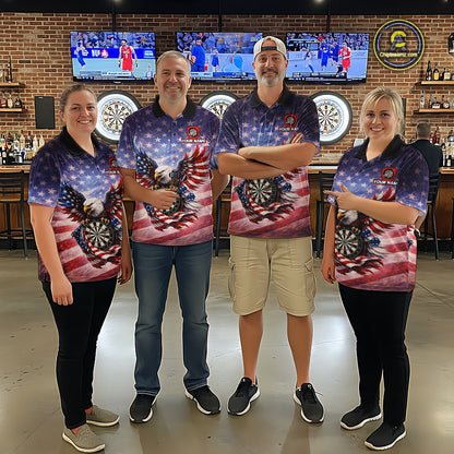 American Flag Eagle Dartboard & Arrow Men Darts Quarter-Zip Shirt Custom Patriotic Dart Team Shirt NYN2659