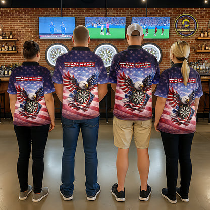 American Flag Eagle Dartboard & Arrow Men Darts Quarter-Zip Shirt Custom Patriotic Dart Team Shirt NYN2659