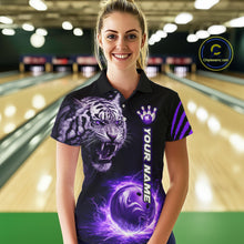Load image into Gallery viewer, Purple Flames Tiger Custom Women Bowling Polo &amp; Quarter-Zip Shirts Flame Bowling Team Jerseys NYN3012