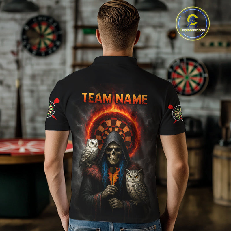 Custom Smoke Grim Reaper Flames Dartboard Dart Men Polo Shirt Outfits Dart Jerseys NYN1616