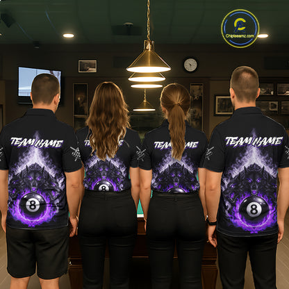 Custom Horror Wolfs Black Purple Smokes Pool 8 Ball Women's Billiard Team Shirt Billiard Attire NYN2667