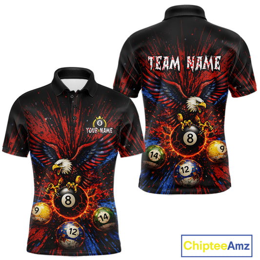 Custom Grunge Paint Blue & Red Eagle Pool 8 Ball Men's Billiard Team Shirt Billiard Attire NYN2670