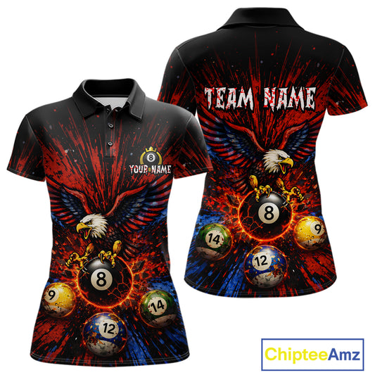 Custom Grunge Paint Blue & Red Eagle Pool 8 Ball Women's Billiard Team Shirt Billiard Attire NYN2670