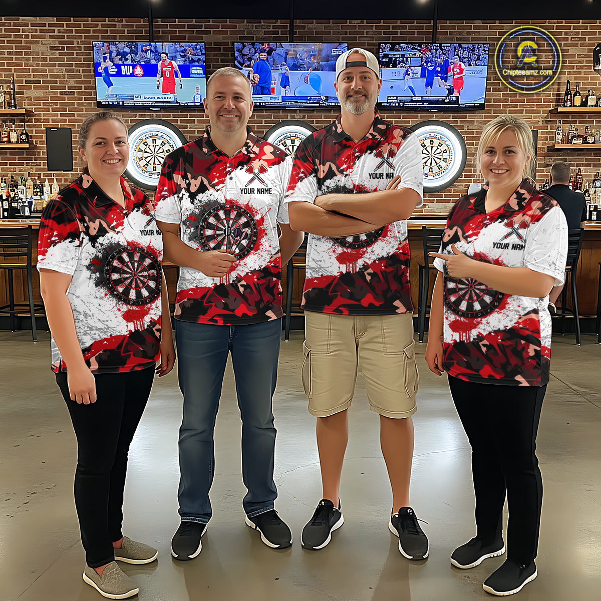 Personalized Red And White Splatter Dartboard Camouflage Darts Shirts For Women Dart Team Jerseys NYN2823
