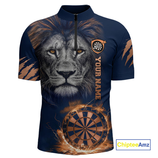 Custom Fire Flame Orange Dartboard  Funny Lion Men Dart Jerseys Outfits Dart Polo & 1/4-Zip Shirt NYN3033