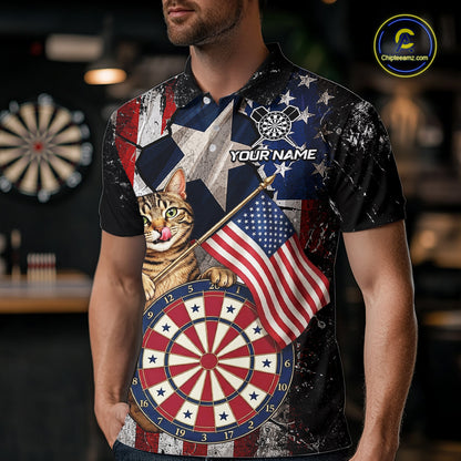 Funny Cat Patriotic Dartboard Darts Jersey For Men Custom Grunge Texas - US Flag Darts Team Shirts NYN3205