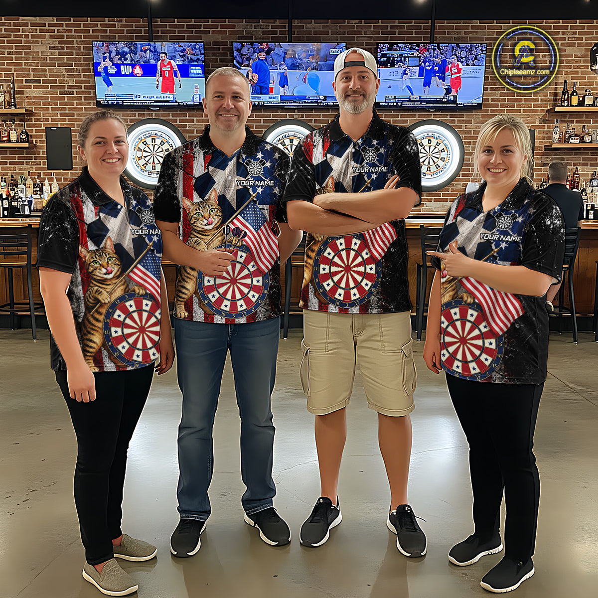 Funny Cat Patriotic Dartboard Darts Jersey For Men Custom Grunge Texas - US Flag Darts Team Shirts NYN3205