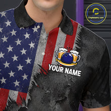 Load image into Gallery viewer, American Flag Grunge Patriotic Bowling Shirt For Men Custom Funny Beer Bowling Tournament Jersey NYN3748