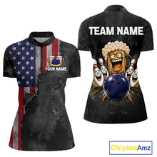 Load image into Gallery viewer, American Flag Grunge Patriotic Bowling Shirt For Women Custom Funny Beer Bowling Tournament Jersey NYN3748