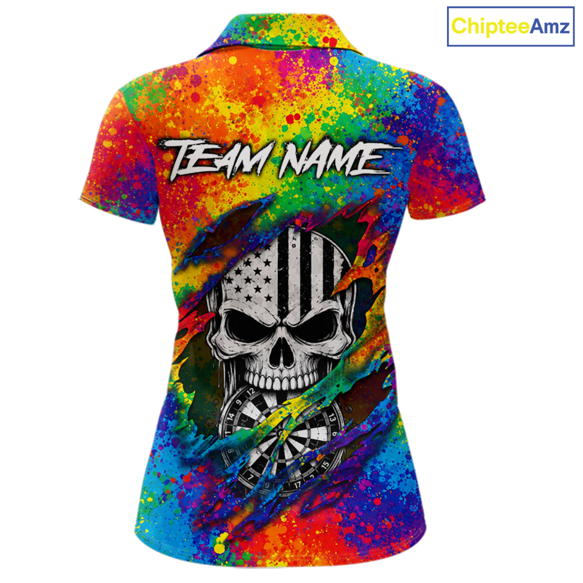 Colorful Splatter Torn Dart Shirt Custom US Flag Skull Darts Team Outfits For Women, Darts Gifts NYN4072